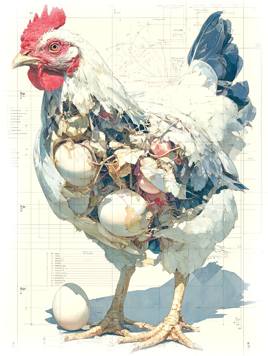 galinha repleta de ovos