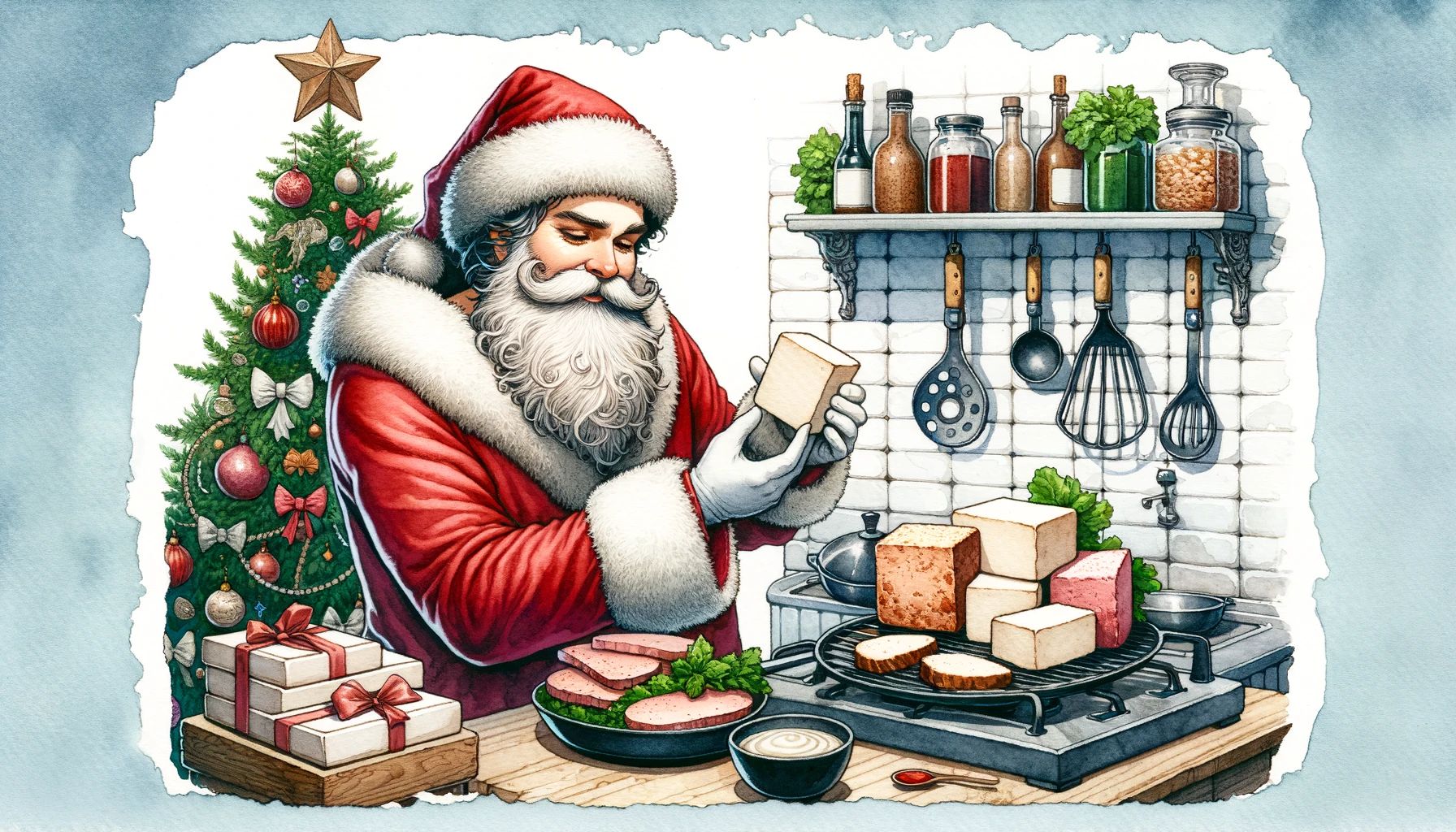 papai noel vegano e carnes falsas