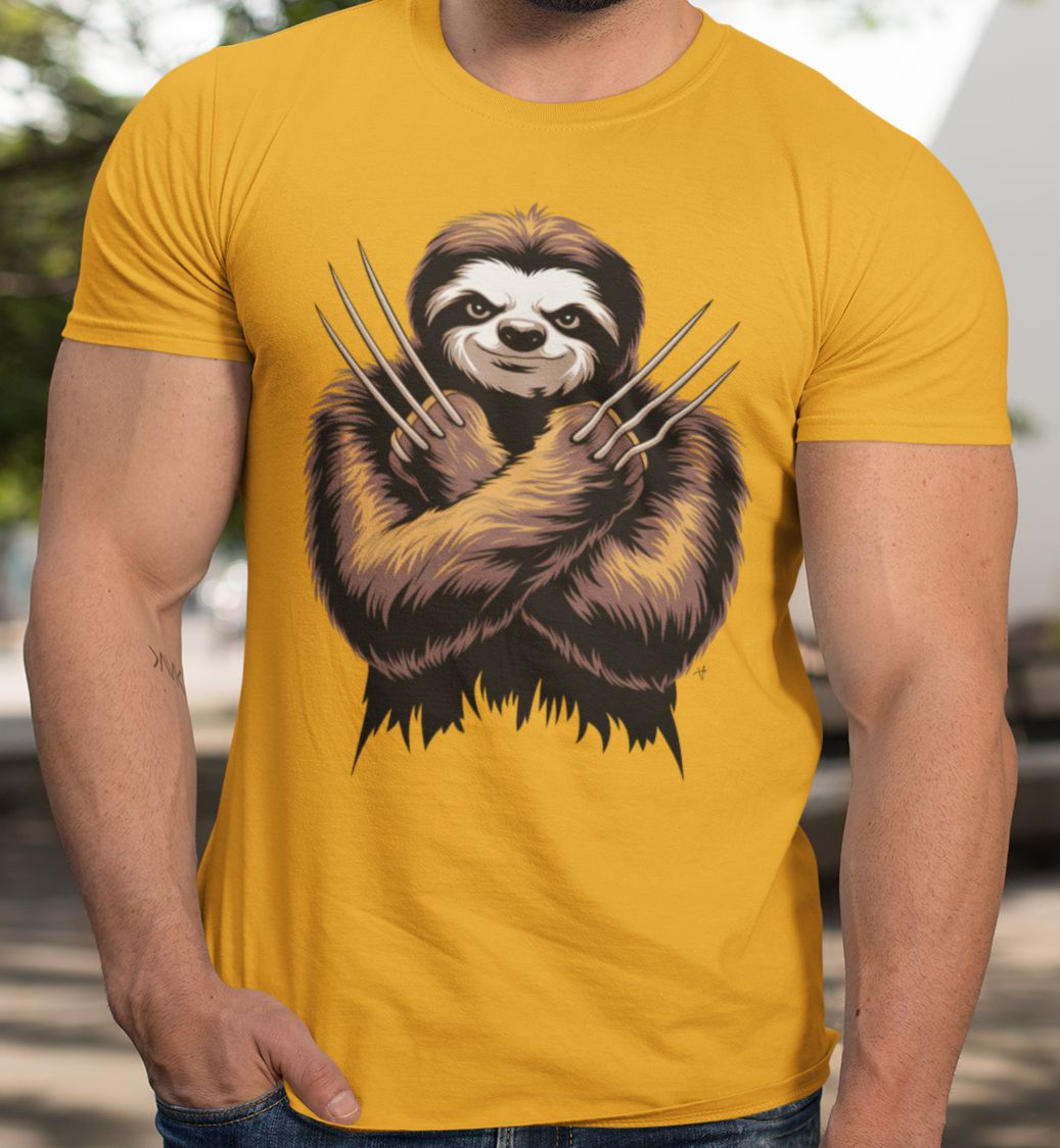 Camiseta com estampa de bicho-preguica e a frase Forca Herbivora