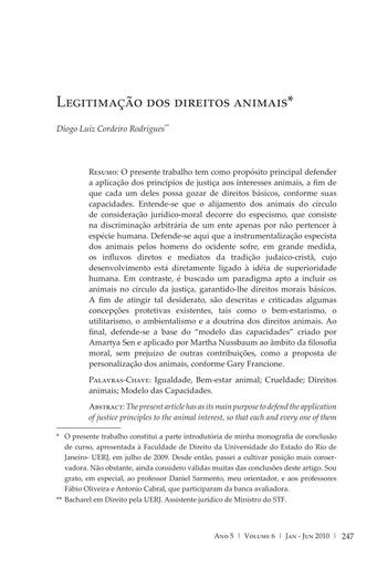 Legitimacao dos direitos animais