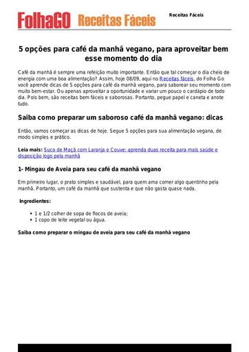 11. 5 opções para café da manhã vegano, para aproveitar bem esse momento do dia (Artigo) Autor Folha Go.pdf