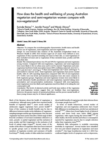 How does the health and well-being of young Australian vegetarian and semi-vegetarian women 