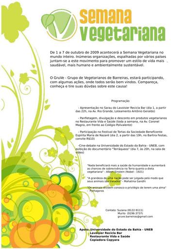 Cartaz do Grupo Ve - Vegetarianos de Barreiras BA