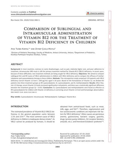 Comparação entre a administração sublingual e intramuscular de vitamina B12 no tratamento da deficiência de vitamina B12 em crianças