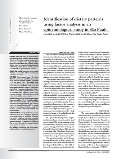 Indetification of dietary patterns using factor analysis in a epidemiological study in São Paulo
