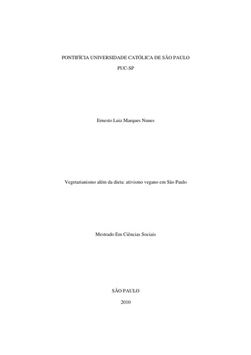 Dissertação   Vegetarianismo além da dieta   ativismo vegano em São Paulo   Ernesto Luiz Marques Nunes