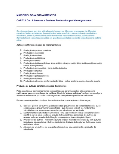 Alimentos e Enzimas Produzidos por Microrganismos