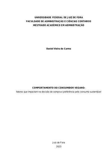 COMPORTAMENTO DO CONSUMIDOR VEGANO: fatores que impactam na decisão de compra e preferência pelo consumo sustentável