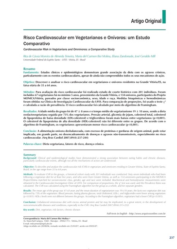 Risco Cardiovascular em vegetarianos e onívoros um estudo comparativo