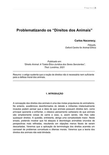 Problematizando os Direitos dos Animais