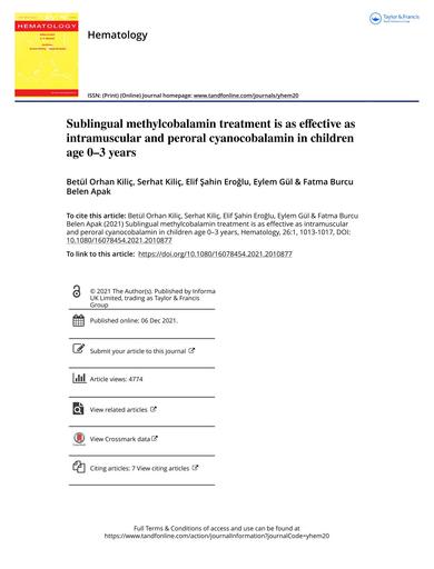 Tratamento sublingual com metilcobalamina é tão eficaz quanto cianocobalamina intramuscular e oral em crianças de 0 a 3 anos