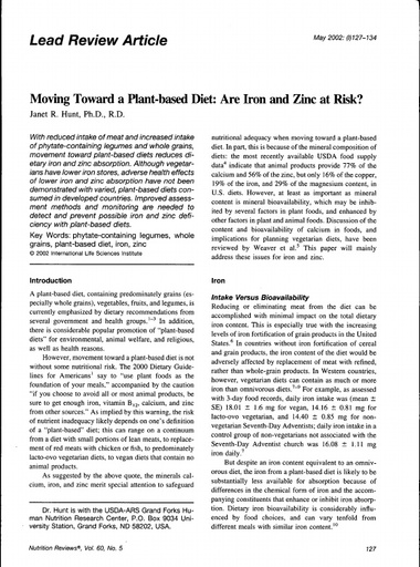 Moving Toward a Plant-based Diet: Are Iron and Zinc at Risk?