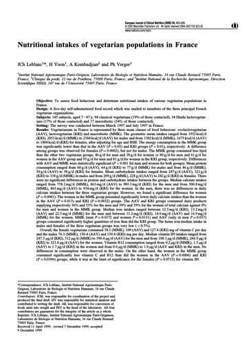 Nutritional intakes of vegetarian populations in France