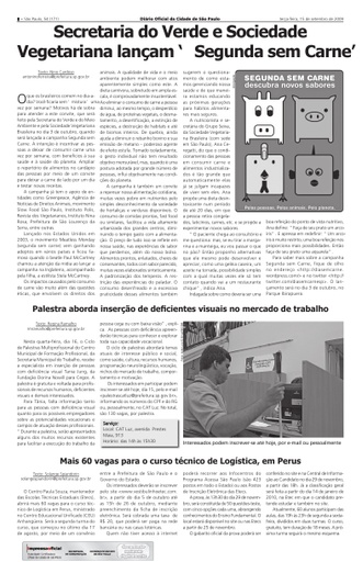 Matéria no Diário Oficial de SP sobre a Segunda Sem Carne