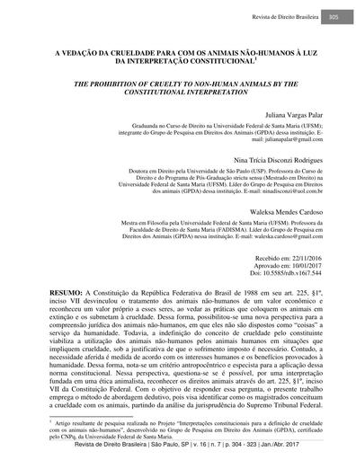 A VEDAÇÃO DA CRUELDADE PARA COM OS ANIMAIS NÃO-HUMANOS À LUZ DA INTERPRETAÇÃO CONSTITUCIONALdf